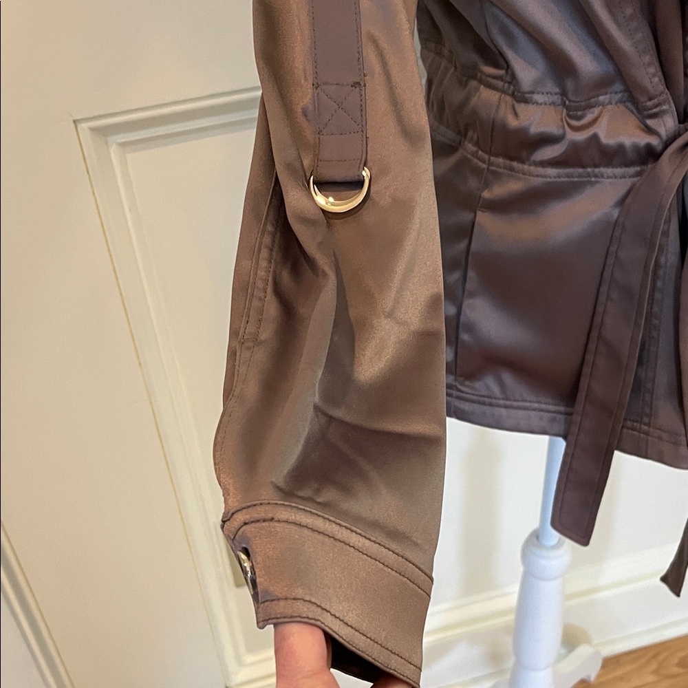 White House Black Market Satin Trench Coat in Brown - Picture 7 of 15